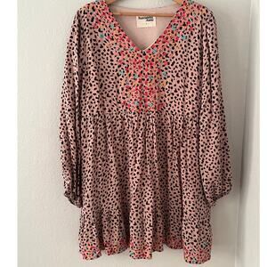 Women's Savanna Jane Pink Black Long Sleeve Embroidered Shift Dress Size Large